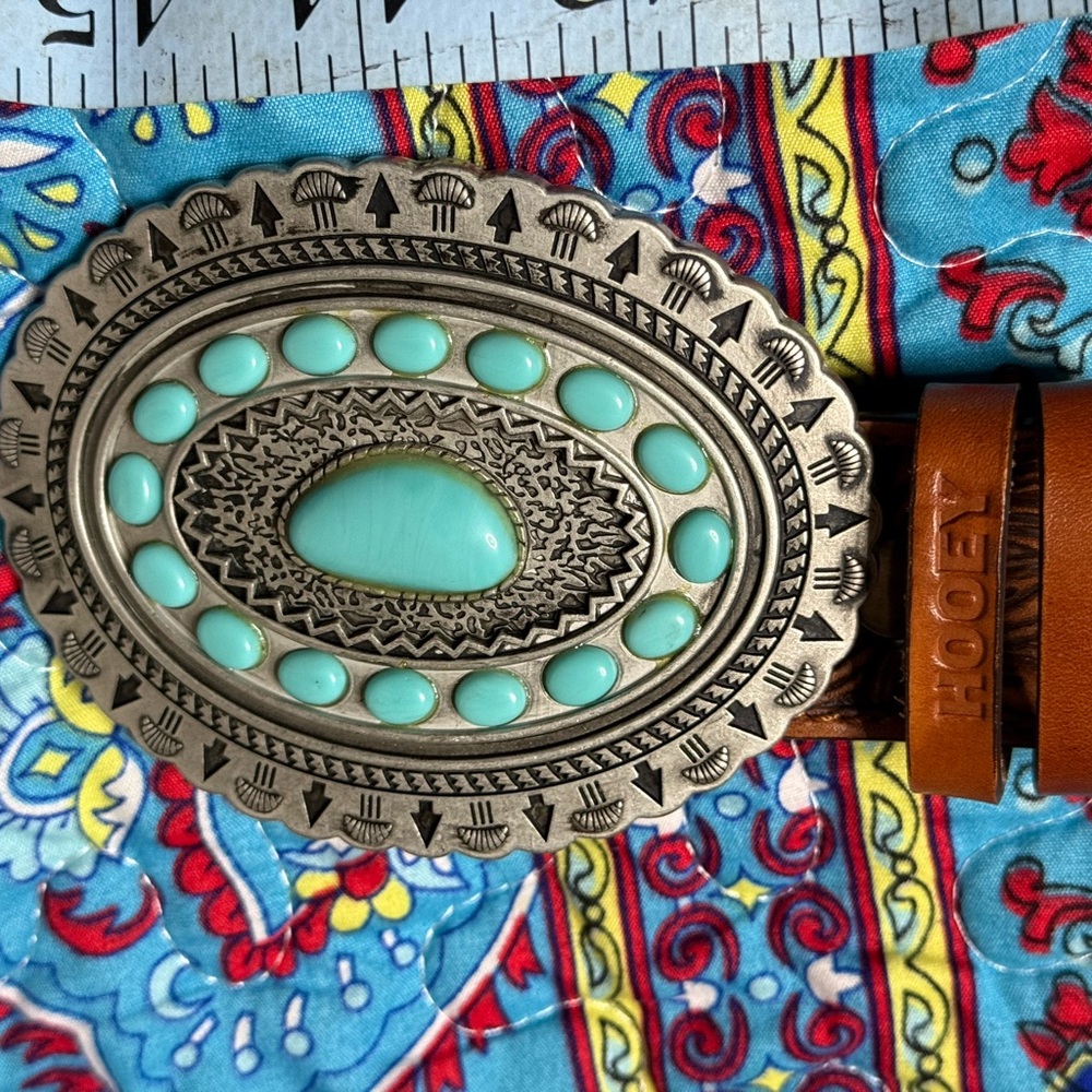 Hooey Silver and Aqua Belt Buckle